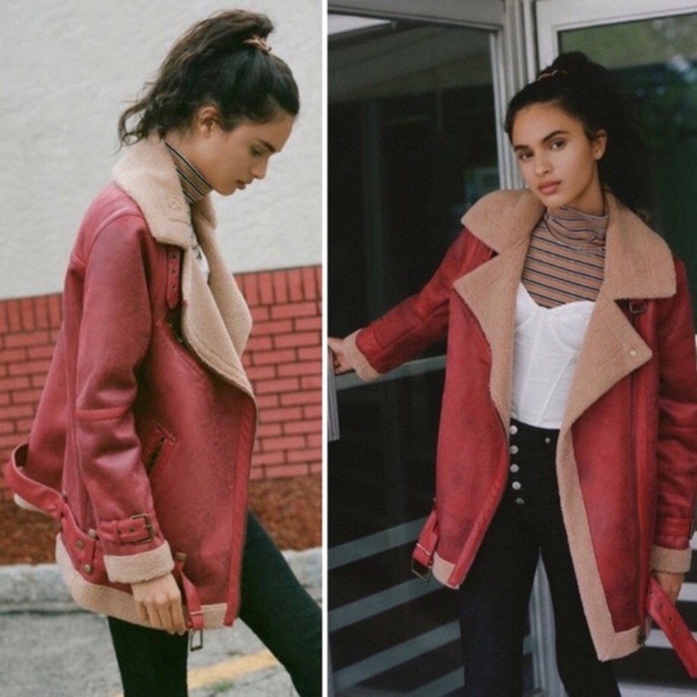 UO Leather Aviator Jacket W/ Sherpa